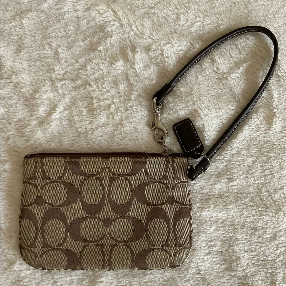 Coach Signature C Jacquard Wristlet with Leather Strap - Picture 2 of 5